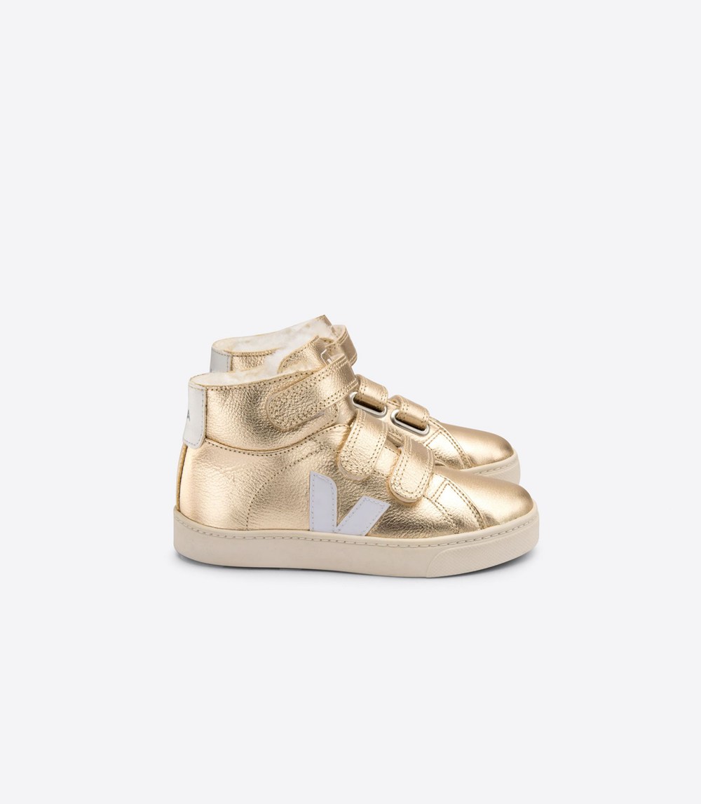 Veja Sneakers Barn - Esplar Mid Läder - Guld/Vita - 670938-MKX